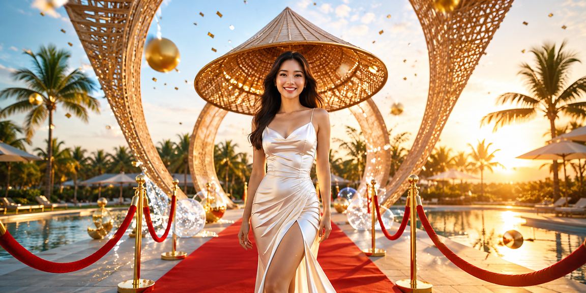 Cảnh mua vé xổ số tại Nha Trang với nón lá truyền thống Việt Nam